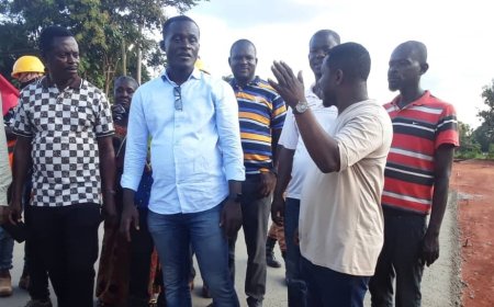TANO SOUTH MP INSPECTS PROGRESS OF WORK ON BECHEM - TECHIMANTIA - AKUMADAN ROAD.