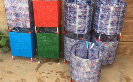 Goaso : Meet Anthony Acquah Who Is Converting Waste Bottles, Sachets To Litter Bins And Flower Pots