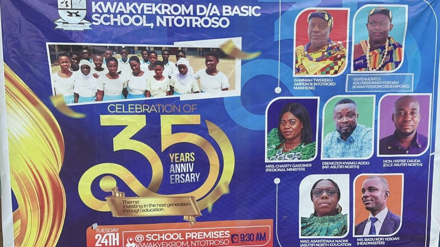 Kwakyekrom D/A Basic School Marks 35th Anniversary with Call for Teacher Accommodation to Boost Learning